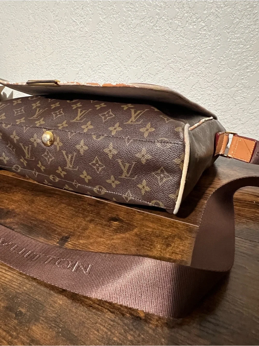 Designer Monogram Flap Messenger Bag in Brown